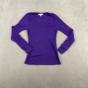 Active Basic Sweater Womens Small Purple Cotton Waffle Knit Ribbed V Neck Winter